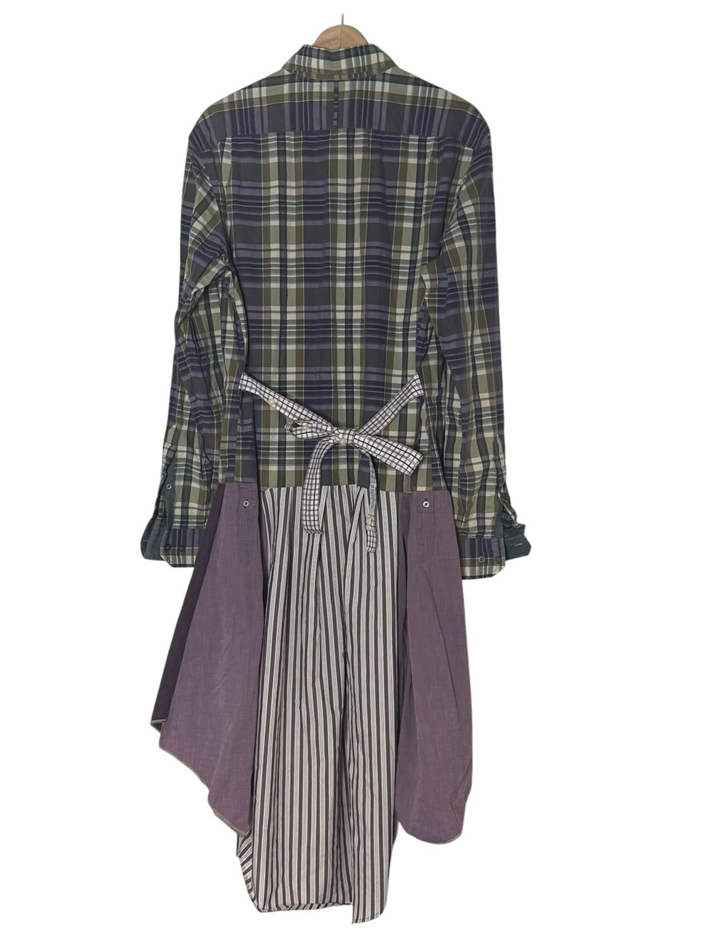 Banana Republic Upcycled Plaid Striped Eclectic Button Up Midi Shirt Dress XL